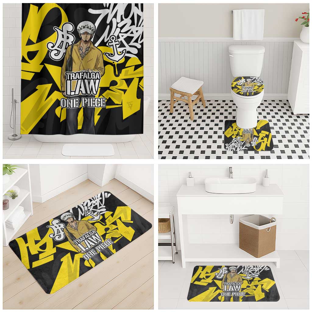 Trafalgar Law One Piece Bathroom Set Graffiti Street Art Anime Collage