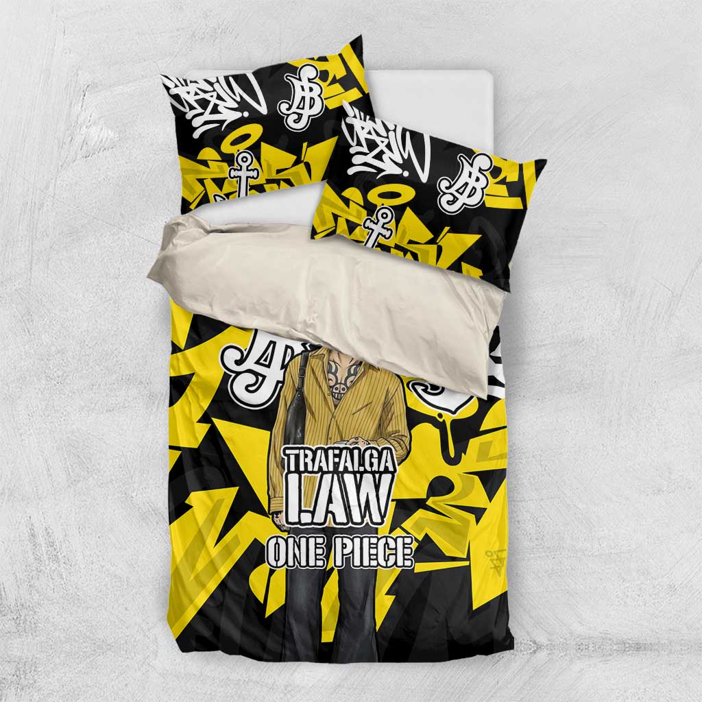 Trafalgar Law One Piece Bedding Set Graffiti Street Art Anime Collage