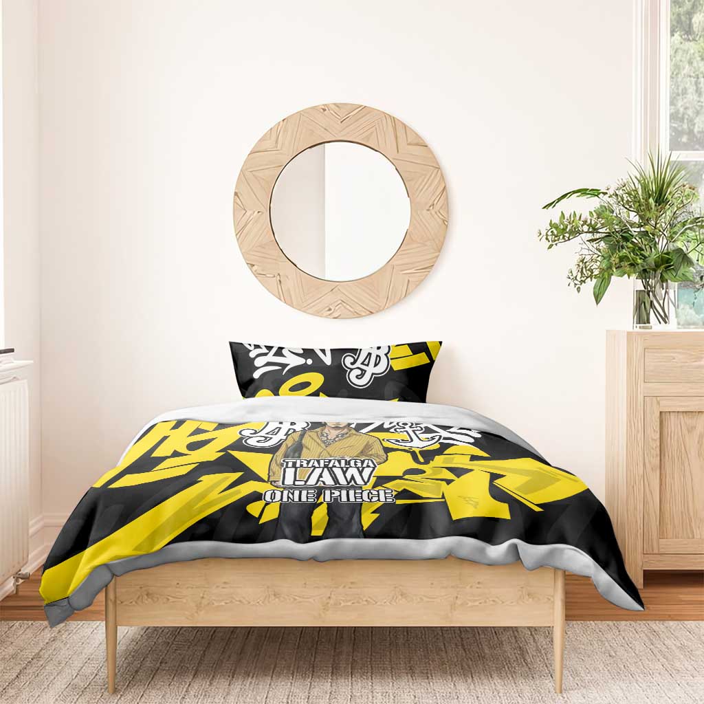 Trafalgar Law One Piece Bedding Set Graffiti Street Art Anime Collage