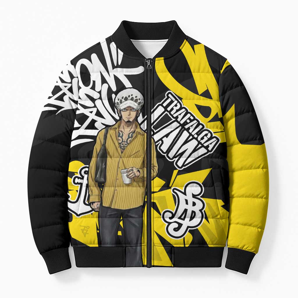 Trafalgar Law One Piece Bomber Puffer Jacket Graffiti Street Art Anime Collage