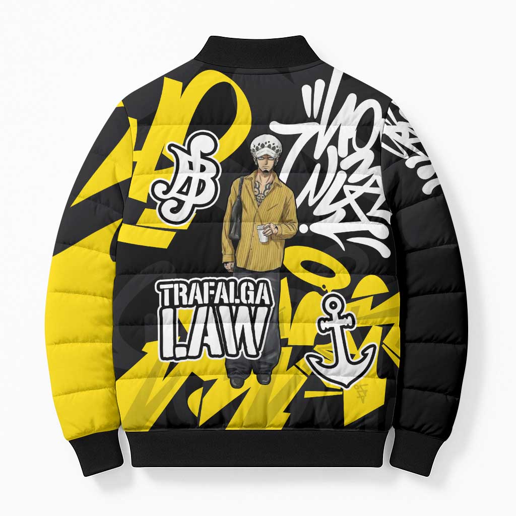 Trafalgar Law One Piece Bomber Puffer Jacket Graffiti Street Art Anime Collage