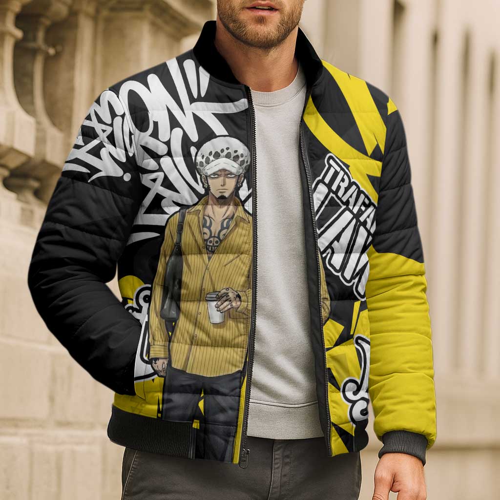Trafalgar Law One Piece Bomber Puffer Jacket Graffiti Street Art Anime Collage