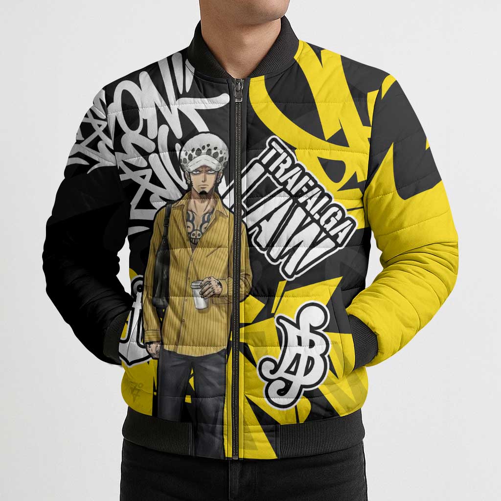 Trafalgar Law One Piece Bomber Puffer Jacket Graffiti Street Art Anime Collage