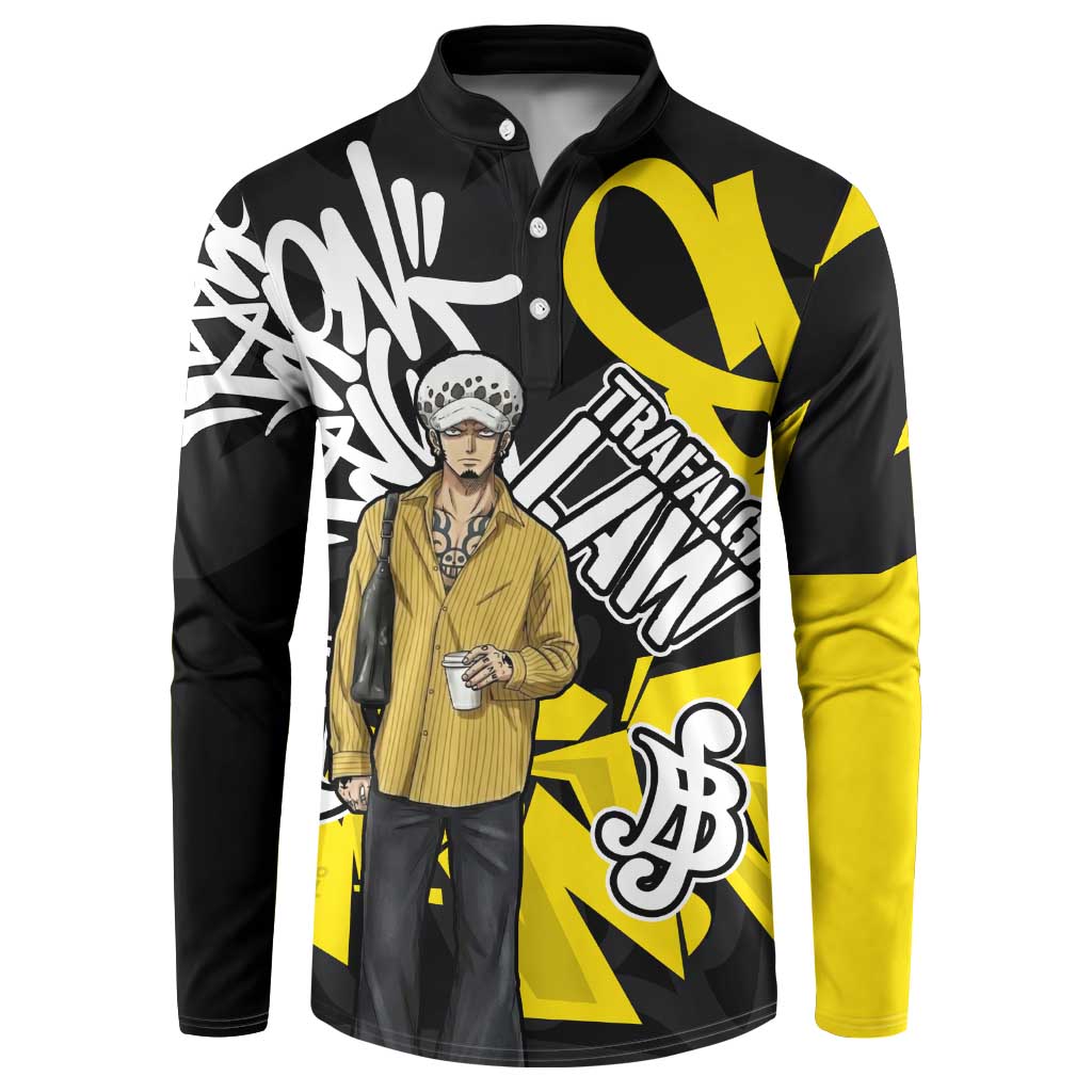 Trafalgar Law One Piece Button Sweatshirt Graffiti Street Art Anime Collage