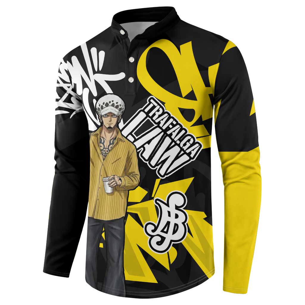 Trafalgar Law One Piece Button Sweatshirt Graffiti Street Art Anime Collage
