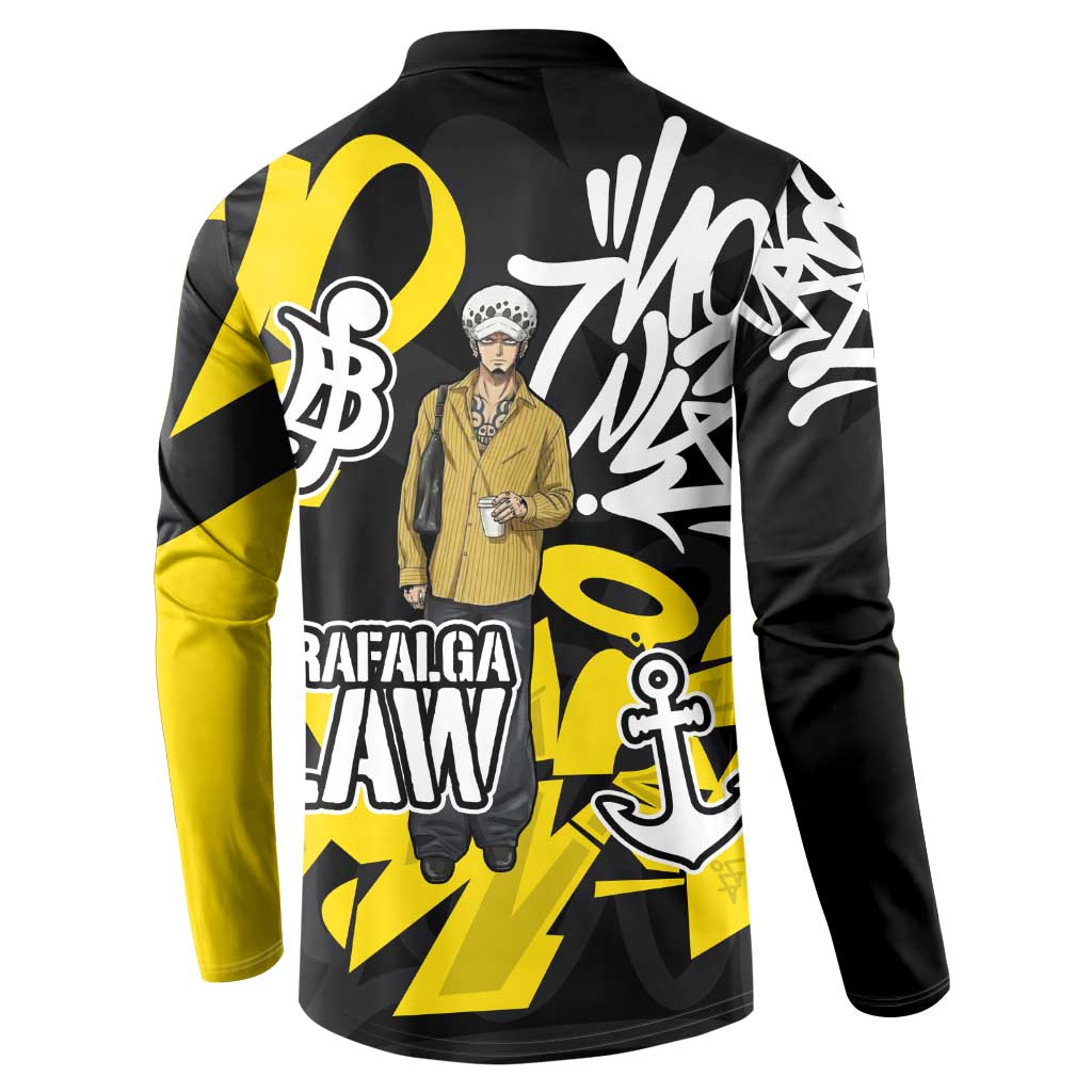 Trafalgar Law One Piece Button Sweatshirt Graffiti Street Art Anime Collage