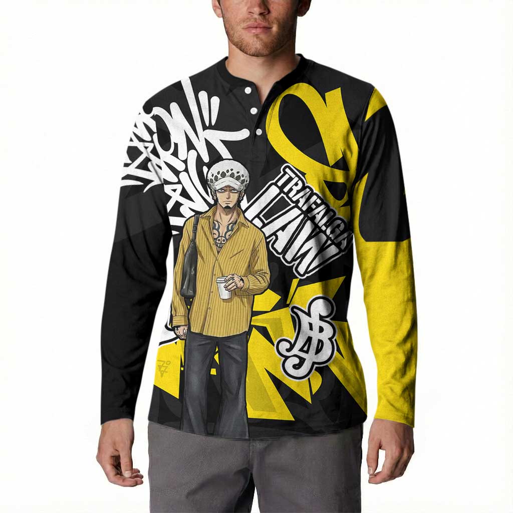 Trafalgar Law One Piece Button Sweatshirt Graffiti Street Art Anime Collage
