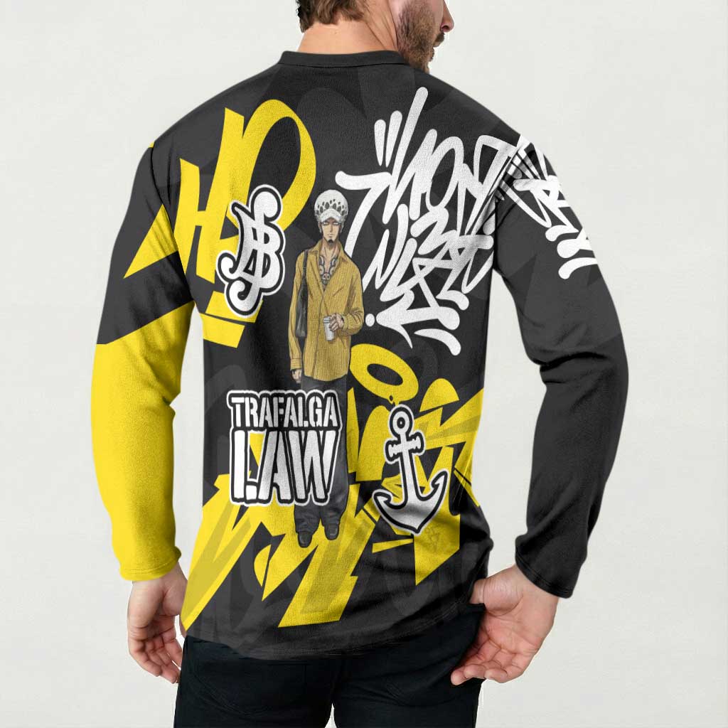 Trafalgar Law One Piece Button Sweatshirt Graffiti Street Art Anime Collage