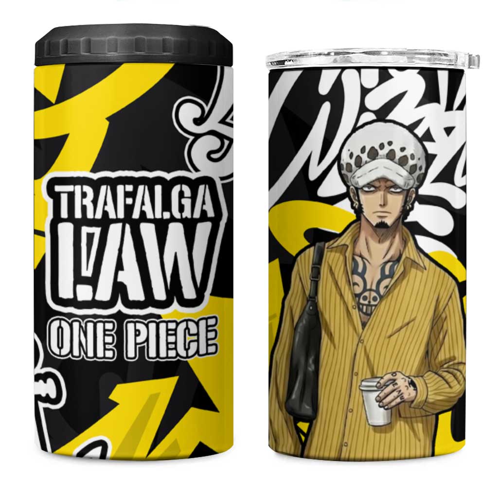 Trafalgar Law One Piece 4 in 1 Can Cooler Tumbler Graffiti Street Art Anime Collage