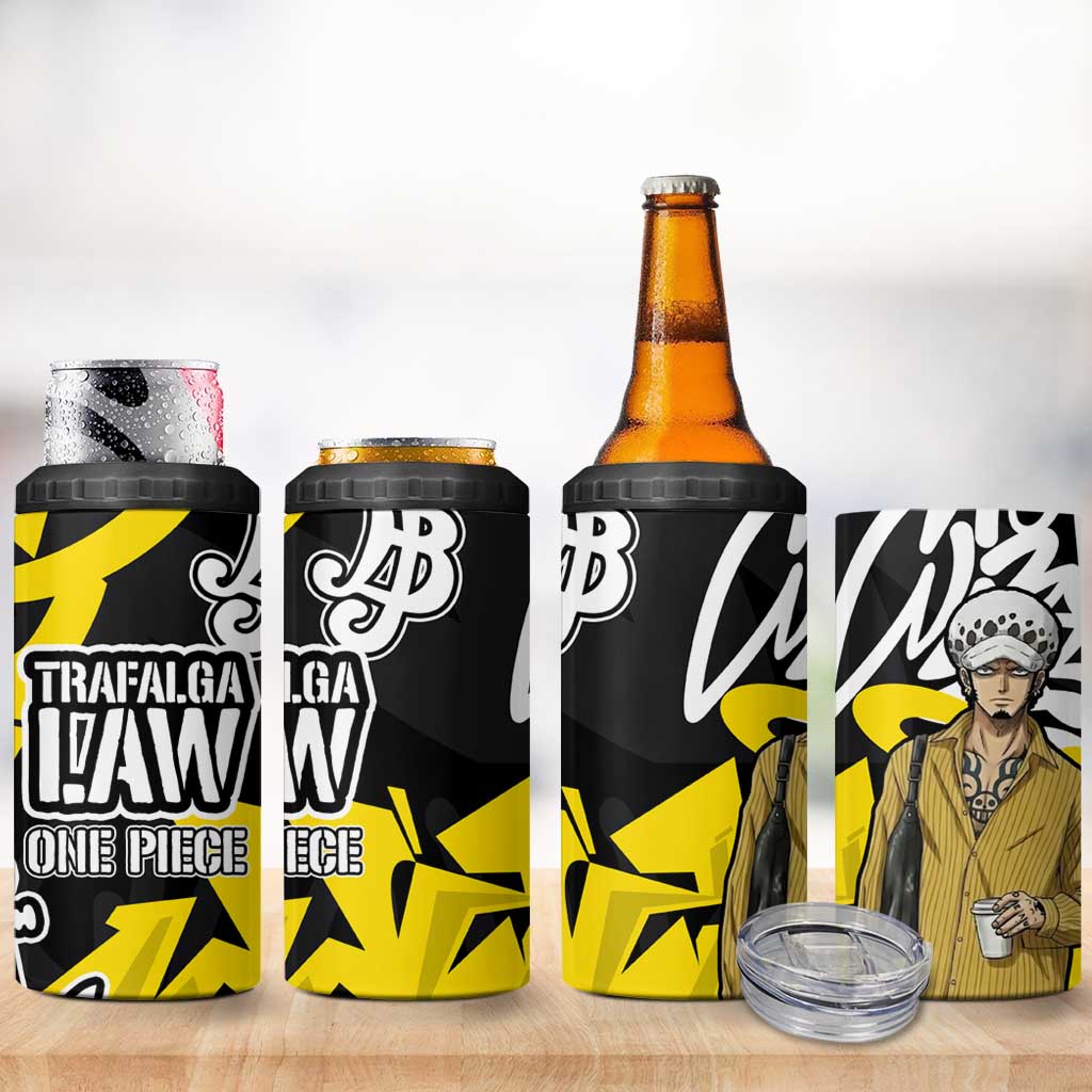 Trafalgar Law One Piece 4 in 1 Can Cooler Tumbler Graffiti Street Art Anime Collage