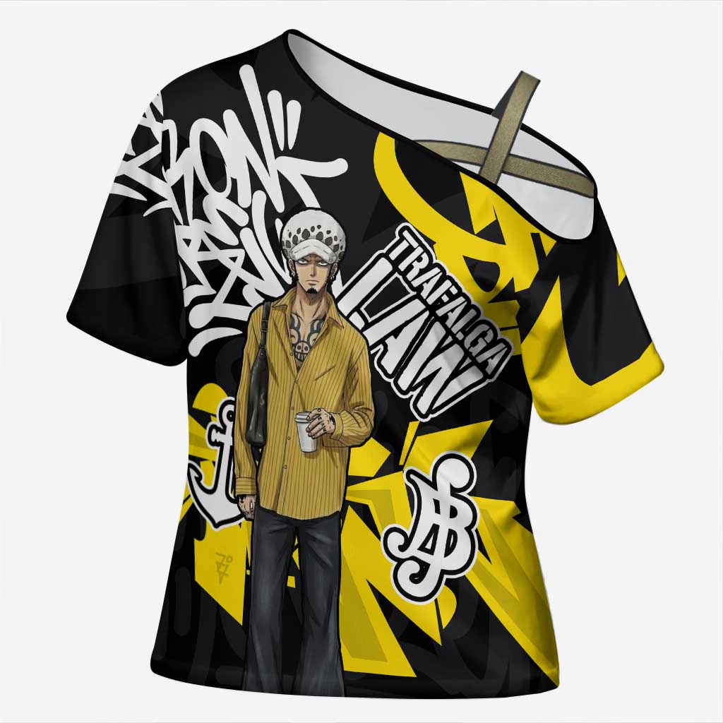 Trafalgar Law One Piece Cross Shoulder Shirt Graffiti Street Art Anime Collage