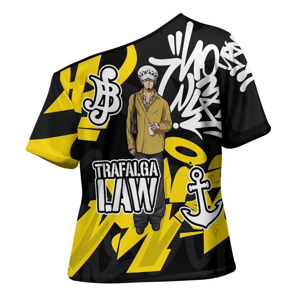 Trafalgar Law One Piece Cross Shoulder Shirt Graffiti Street Art Anime Collage