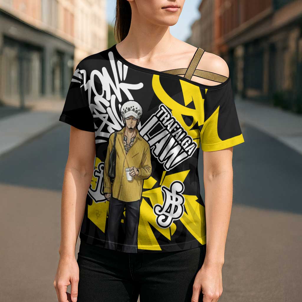Trafalgar Law One Piece Cross Shoulder Shirt Graffiti Street Art Anime Collage