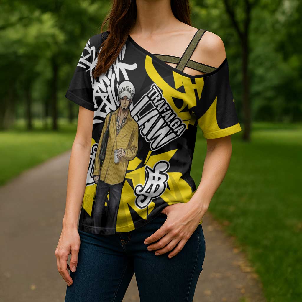 Trafalgar Law One Piece Cross Shoulder Shirt Graffiti Street Art Anime Collage