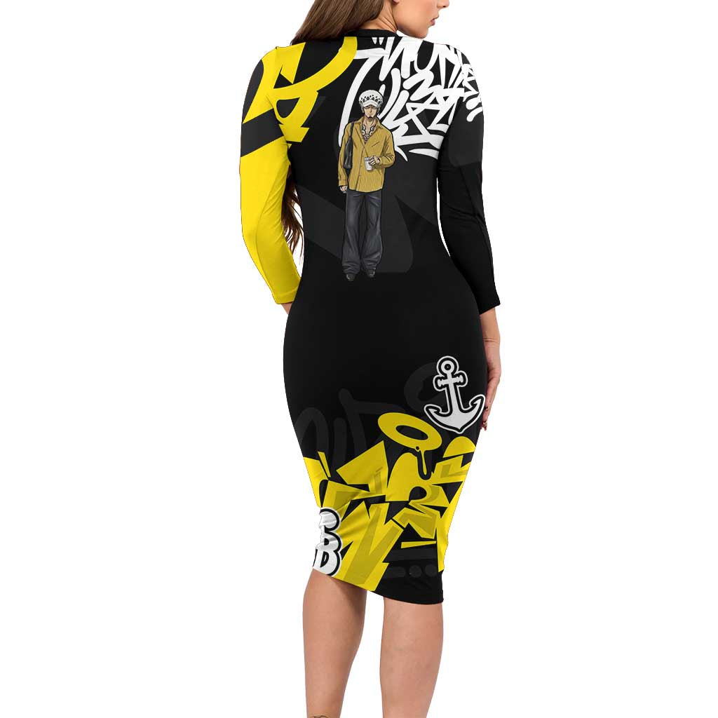 Trafalgar Law One Piece Family Matching Long Sleeve Bodycon Dress and Hawaiian Shirt Graffiti Street Art Anime Collage