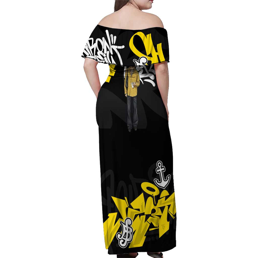 Trafalgar Law One Piece Family Matching Off Shoulder Maxi Dress and Hawaiian Shirt Graffiti Street Art Anime Collage