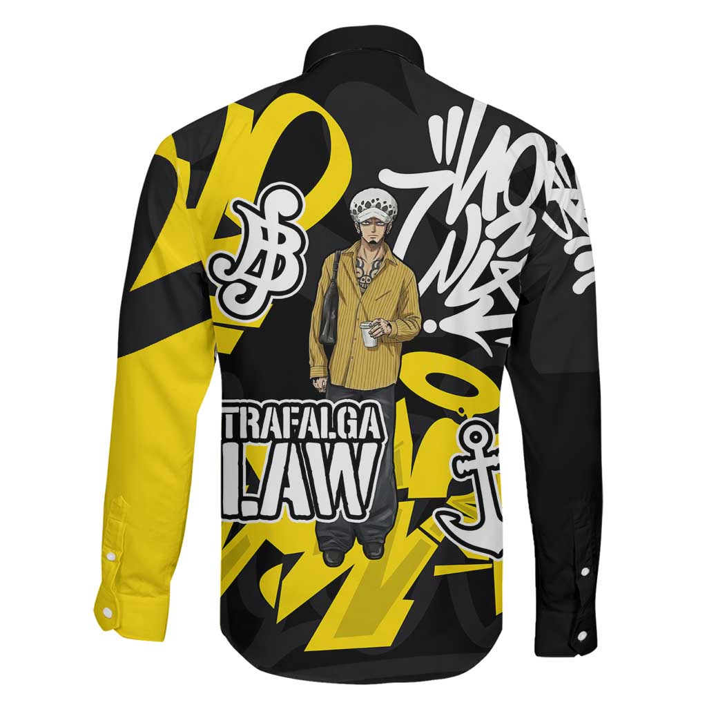 Trafalgar Law One Piece Family Matching Short Sleeve Bodycon Dress and Hawaiian Shirt Graffiti Street Art Anime Collage