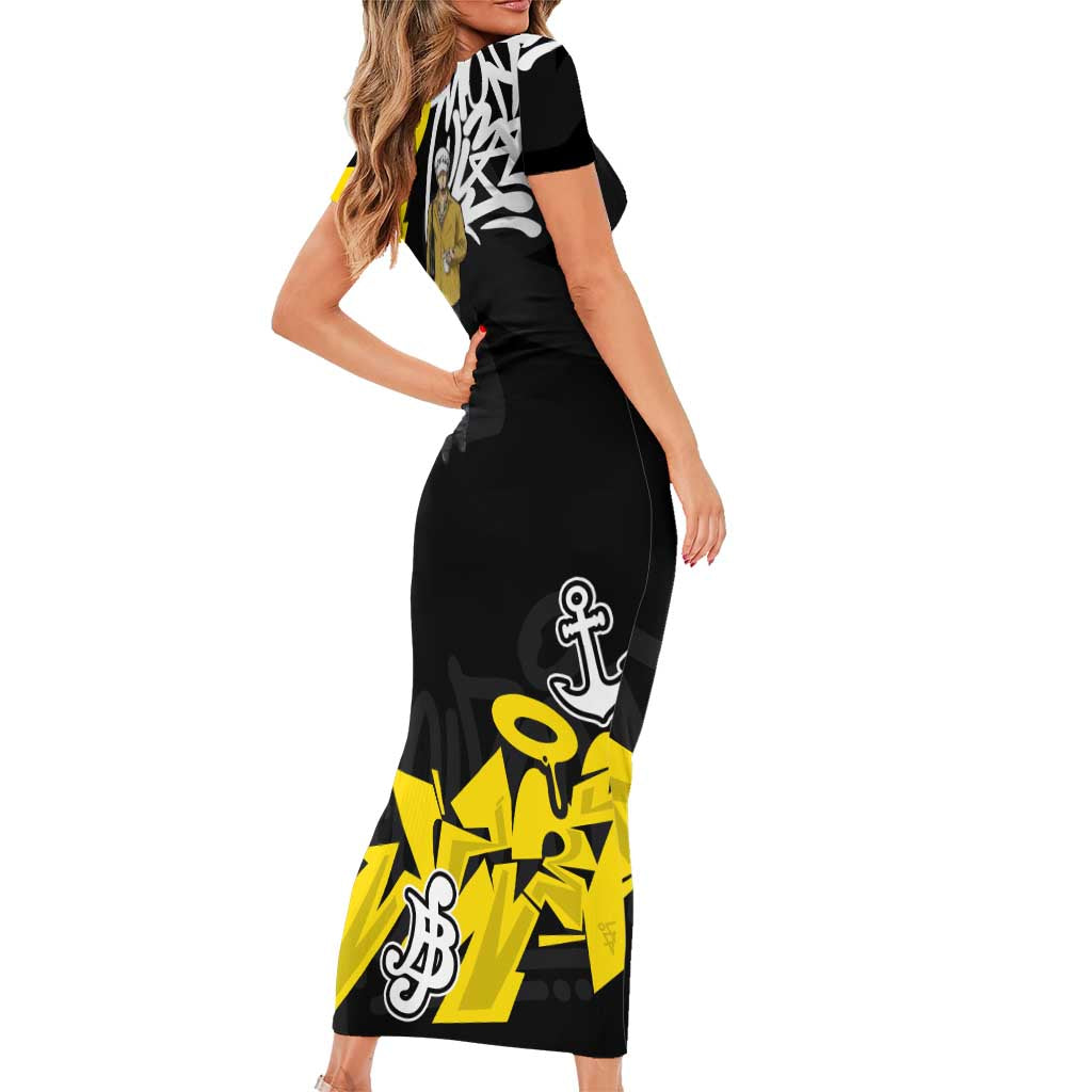 Trafalgar Law One Piece Family Matching Short Sleeve Bodycon Dress and Hawaiian Shirt Graffiti Street Art Anime Collage