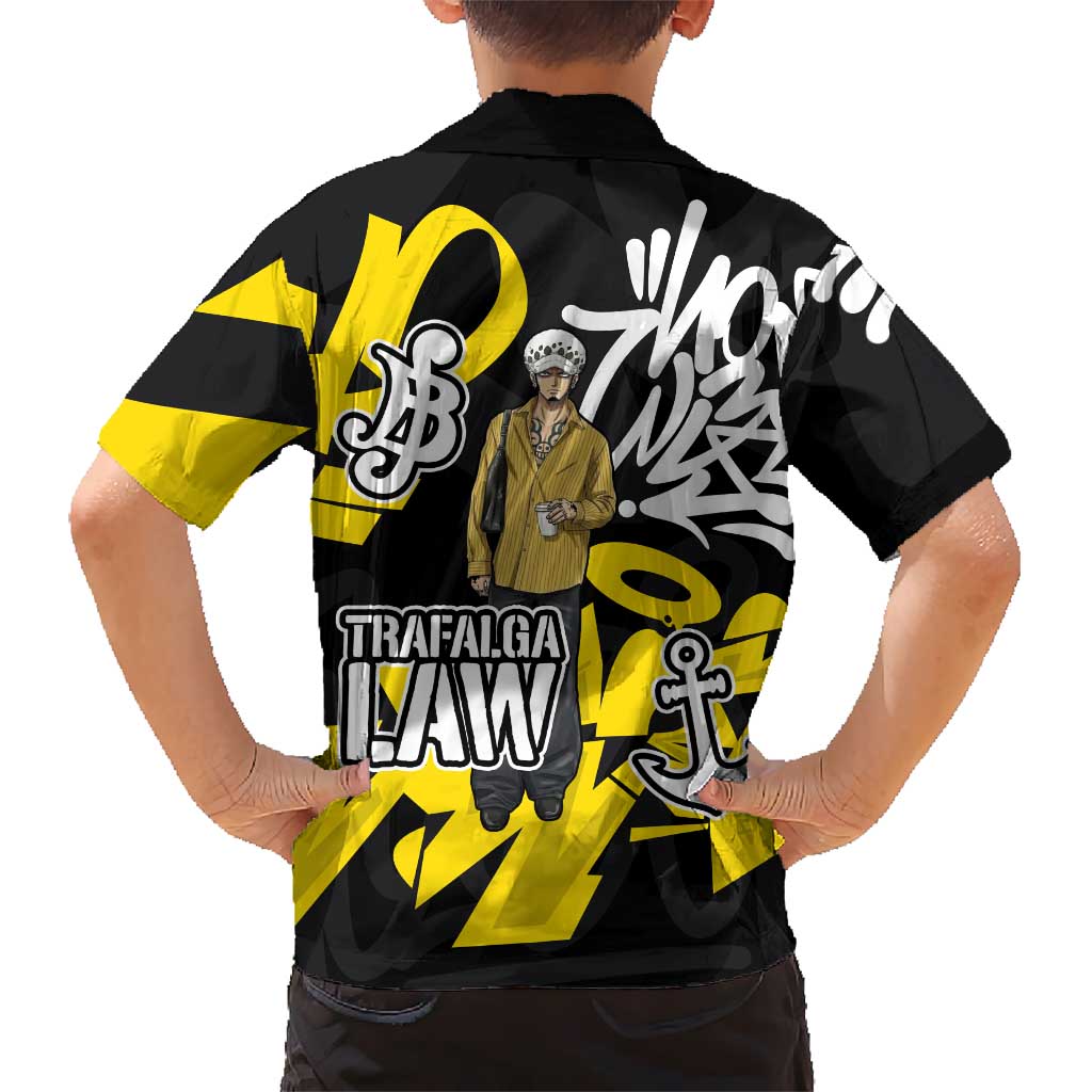 Trafalgar Law One Piece Family Matching Summer Maxi Dress and Hawaiian Shirt Graffiti Street Art Anime Collage