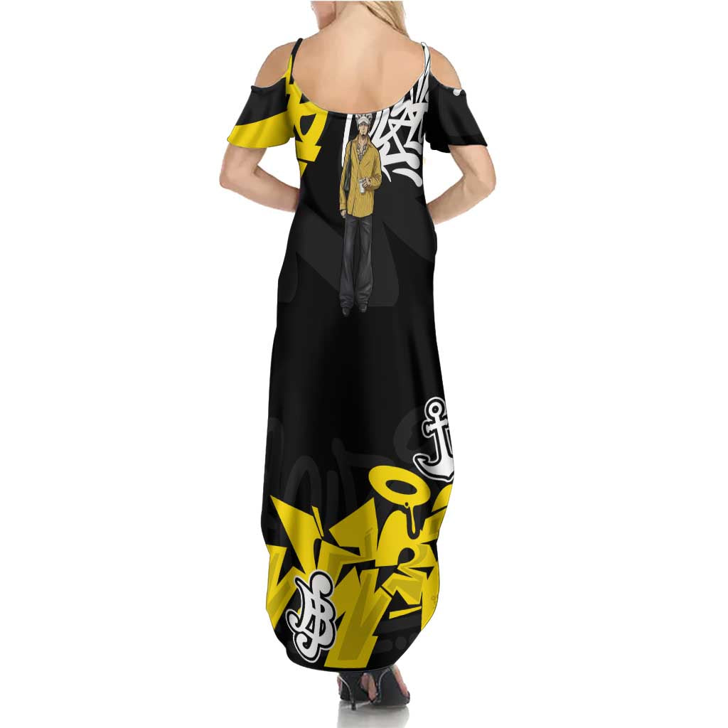 Trafalgar Law One Piece Family Matching Summer Maxi Dress and Hawaiian Shirt Graffiti Street Art Anime Collage