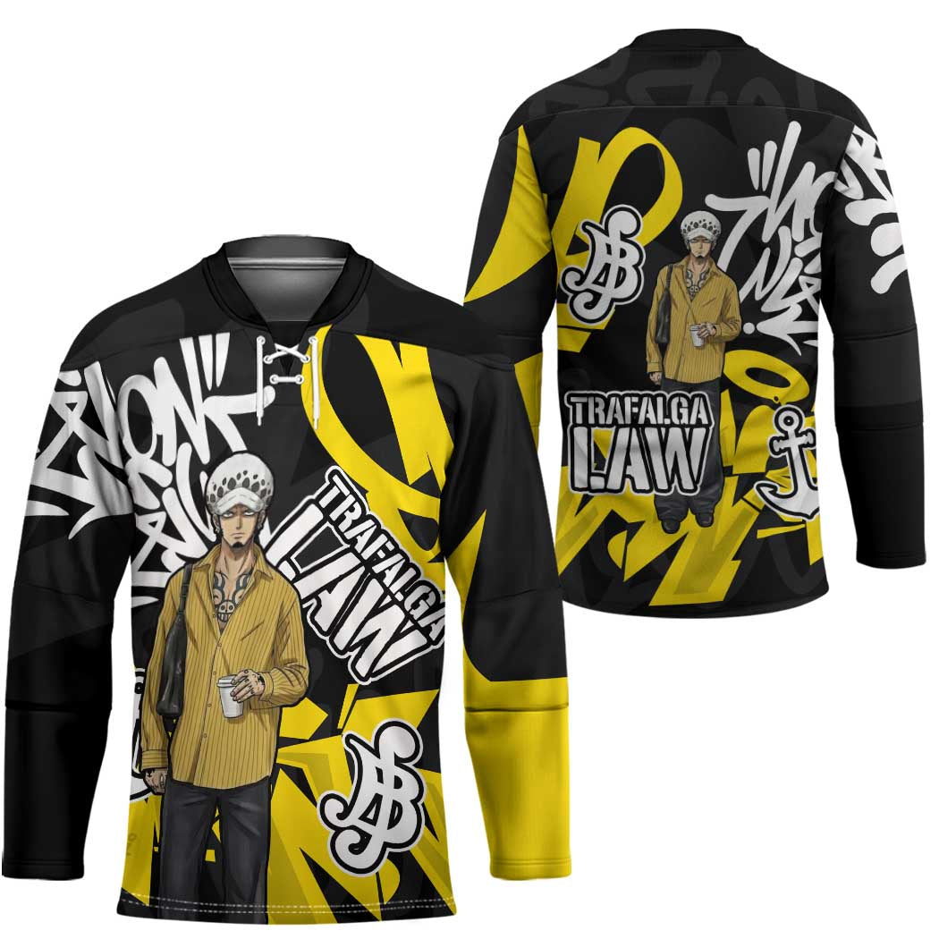 Trafalgar Law One Piece Hockey Jersey Graffiti Street Art Anime Collage