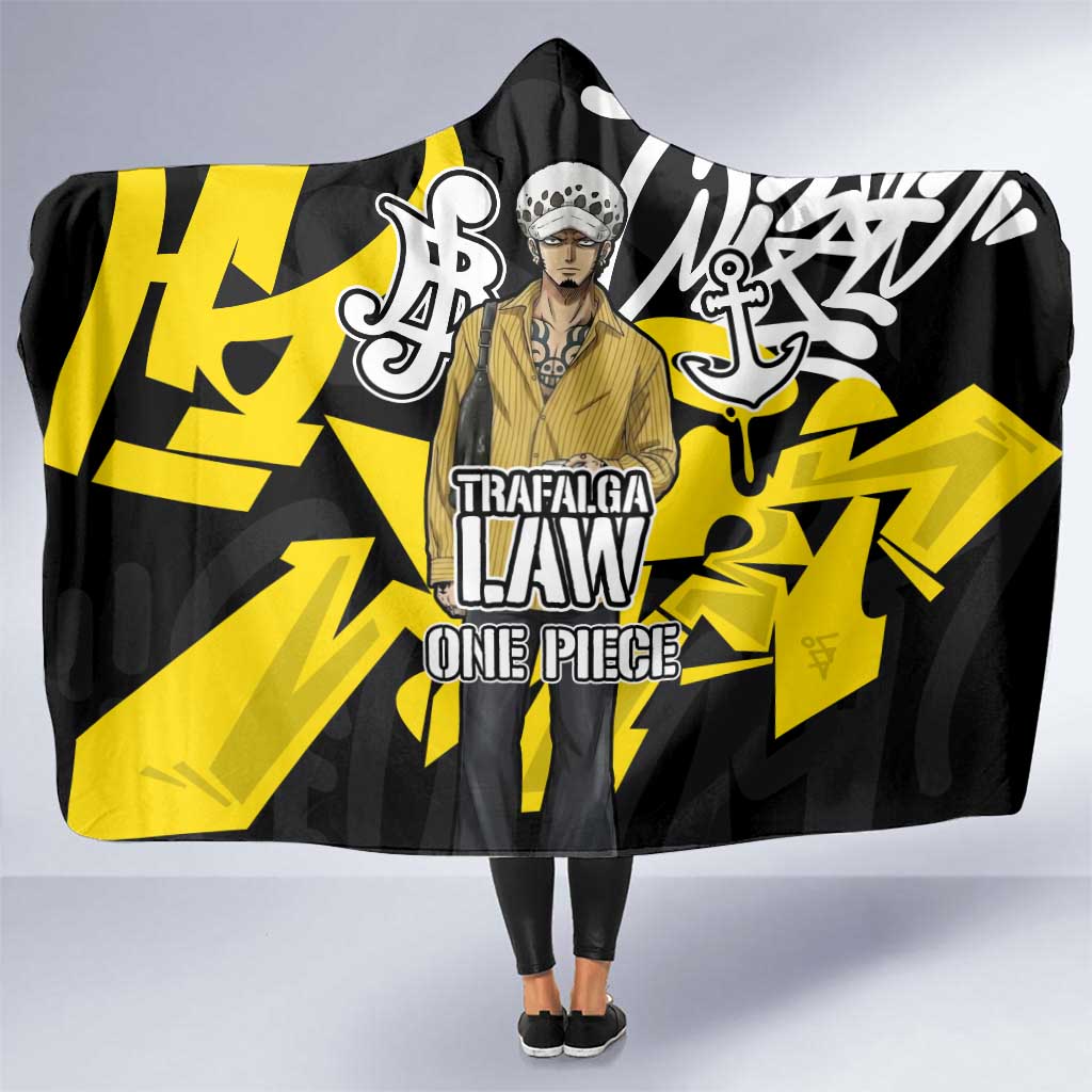 Trafalgar Law One Piece Hooded Blanket Graffiti Street Art Anime Collage