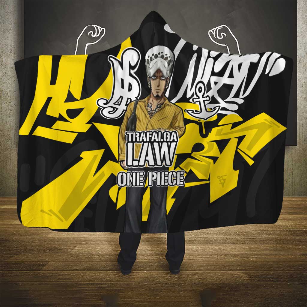 Trafalgar Law One Piece Hooded Blanket Graffiti Street Art Anime Collage