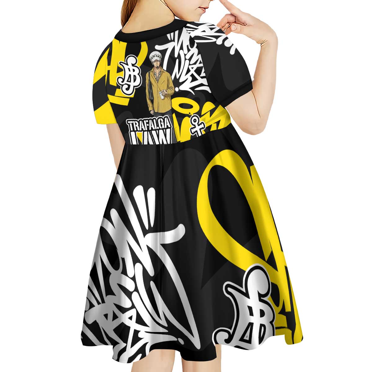 Trafalgar Law One Piece Kid Short Sleeve Dress Graffiti Street Art Anime Collage