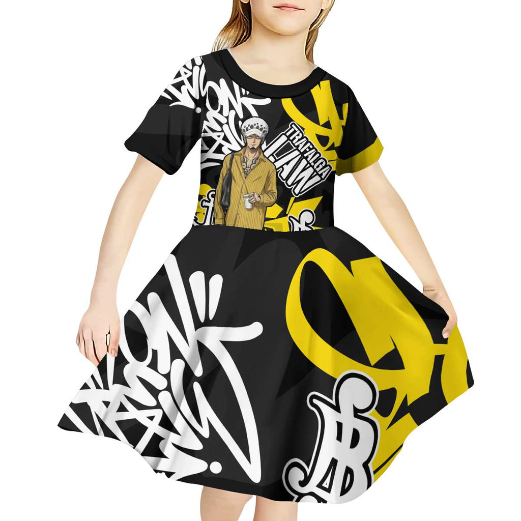 Trafalgar Law One Piece Kid Short Sleeve Dress Graffiti Street Art Anime Collage