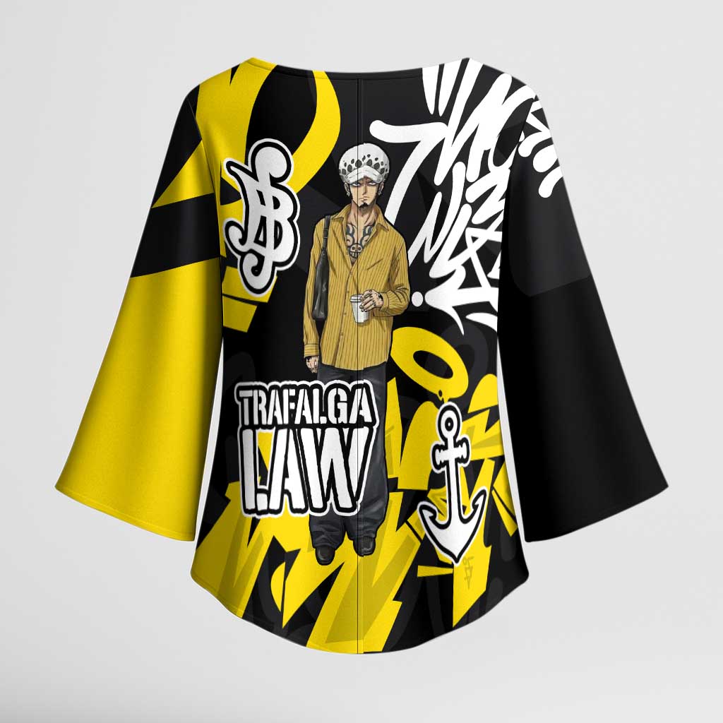 Trafalgar Law One Piece Kimono Sleeve Blouse Graffiti Street Art Anime Collage