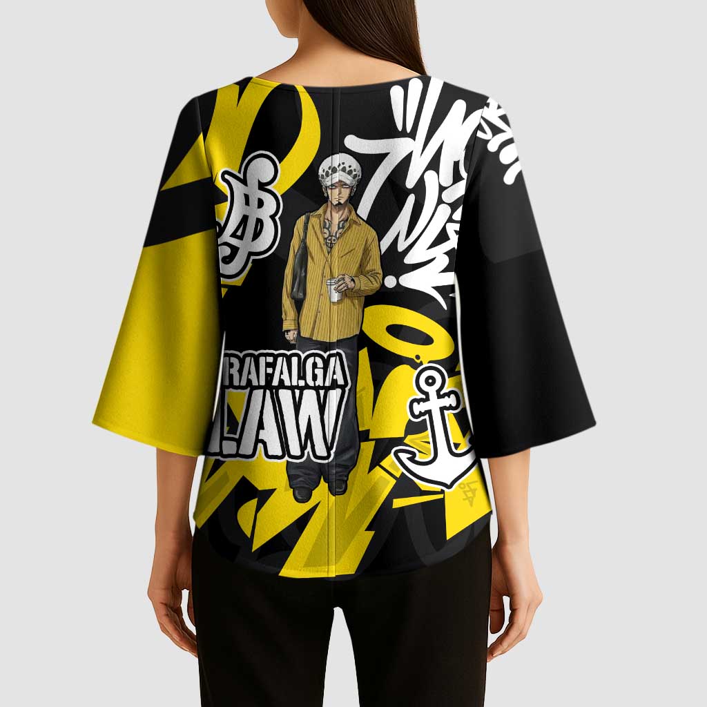 Trafalgar Law One Piece Kimono Sleeve Blouse Graffiti Street Art Anime Collage