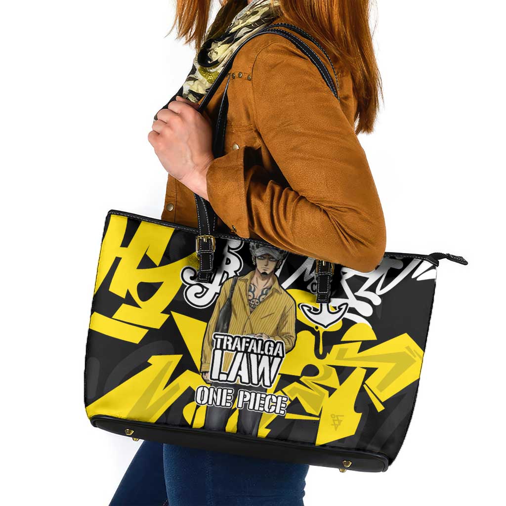 Trafalgar Law One Piece Leather Tote Bag Graffiti Street Art Anime Collage