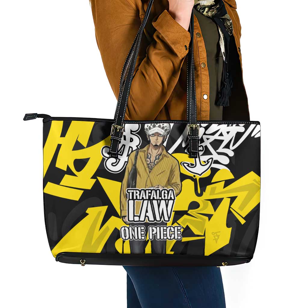 Trafalgar Law One Piece Leather Tote Bag Graffiti Street Art Anime Collage