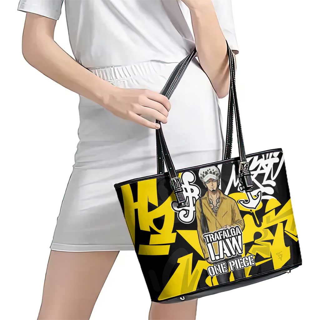 Trafalgar Law One Piece Leather Tote Bag Graffiti Street Art Anime Collage