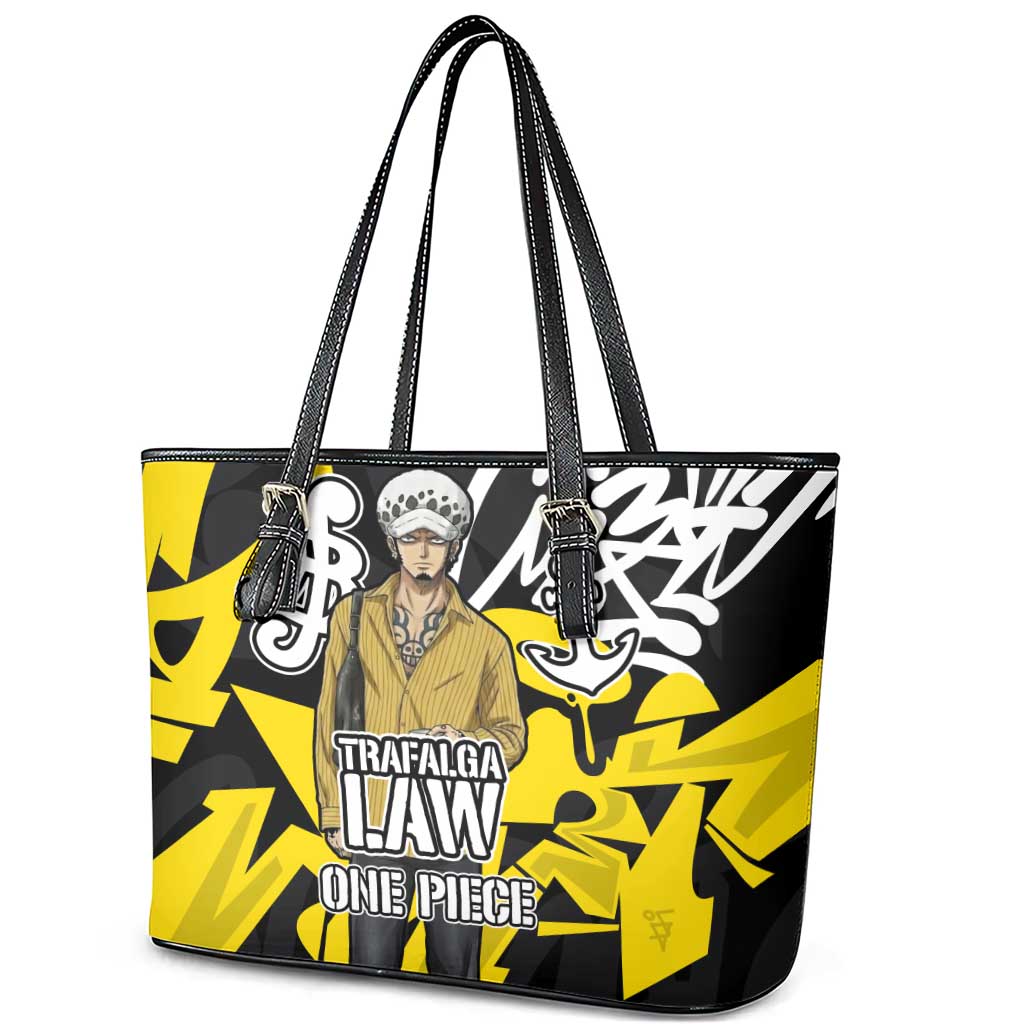 Trafalgar Law One Piece Leather Tote Bag Graffiti Street Art Anime Collage