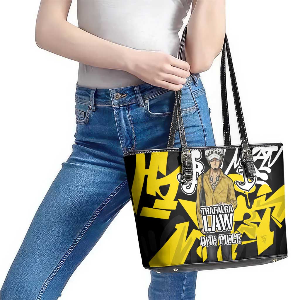 Trafalgar Law One Piece Leather Tote Bag Graffiti Street Art Anime Collage