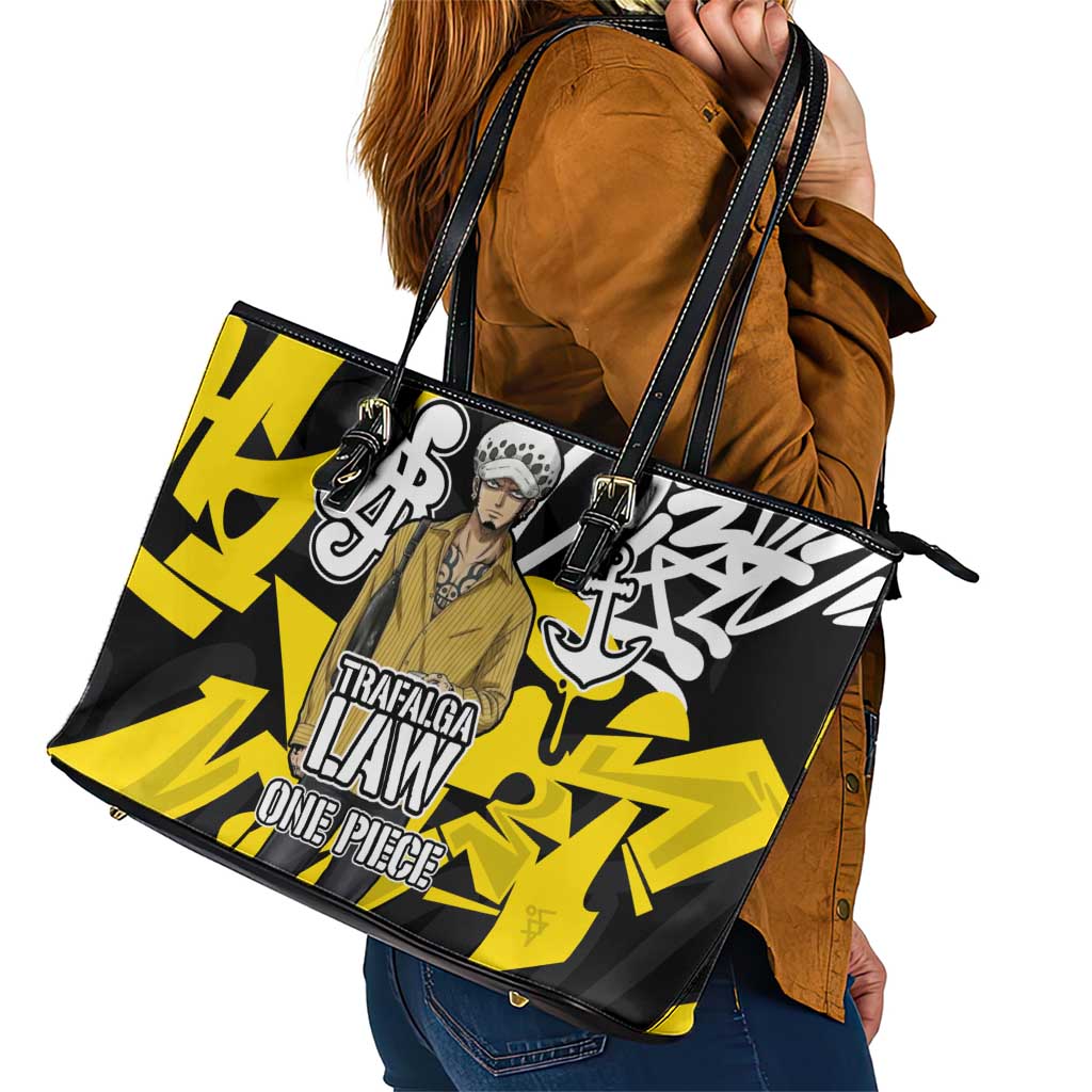 Trafalgar Law One Piece Leather Tote Bag Graffiti Street Art Anime Collage