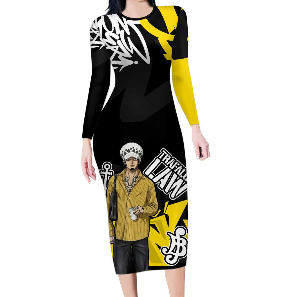 Trafalgar Law One Piece Long Sleeve Bodycon Dress Graffiti Street Art Anime Collage