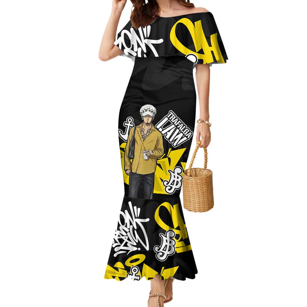 Trafalgar Law One Piece Mermaid Dress Graffiti Street Art Anime Collage