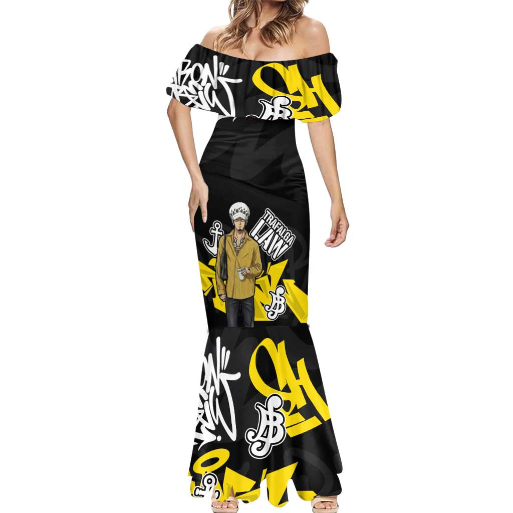 Trafalgar Law One Piece Mermaid Dress Graffiti Street Art Anime Collage