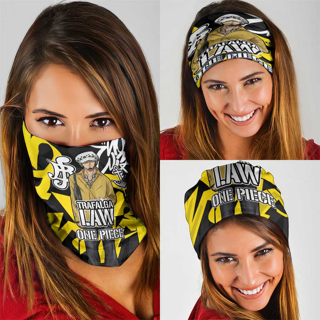 Trafalgar Law One Piece Neck Gaiter Graffiti Street Art Anime Collage