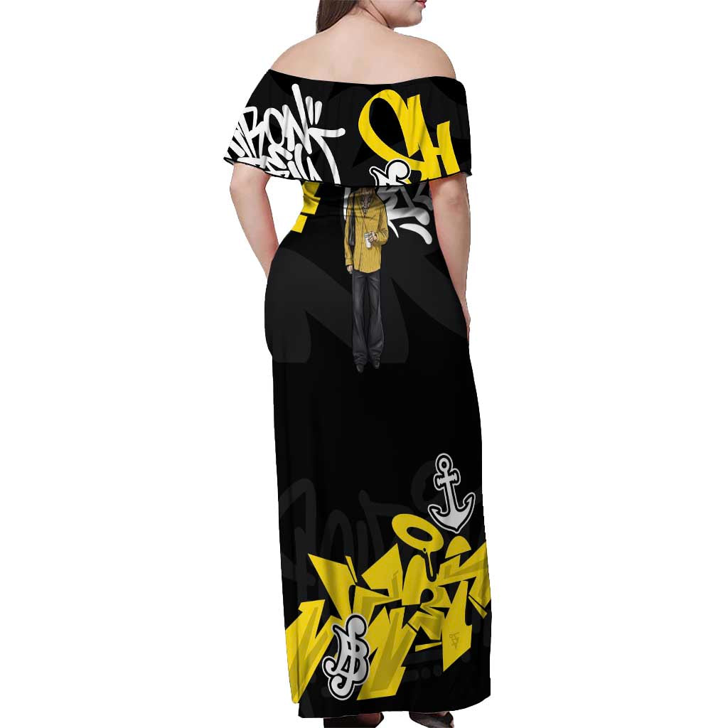 Trafalgar Law One Piece Off Shoulder Maxi Dress Graffiti Street Art Anime Collage