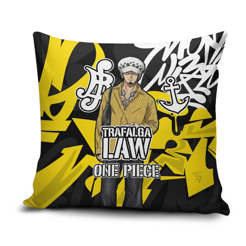 Trafalgar Law One Piece Pillow Cover Graffiti Street Art Anime Collage
