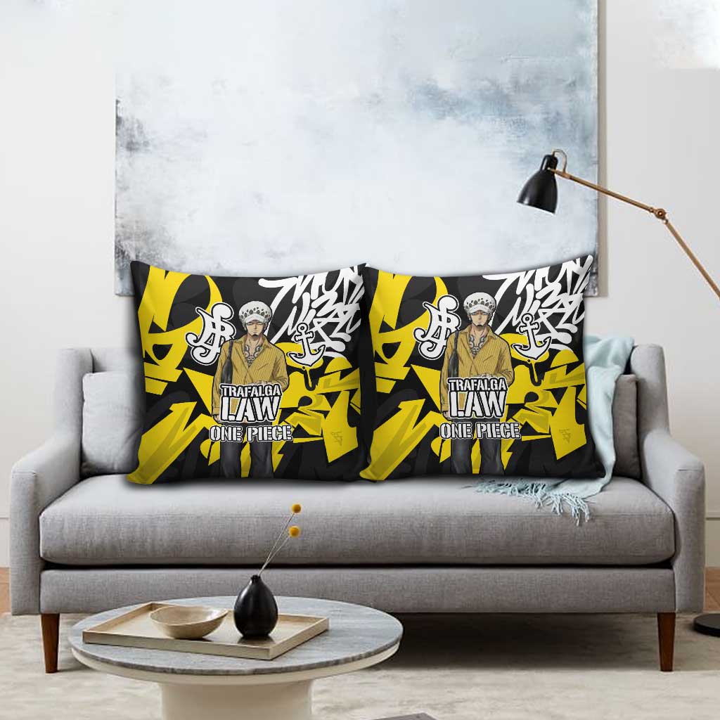 Trafalgar Law One Piece Pillow Cover Graffiti Street Art Anime Collage