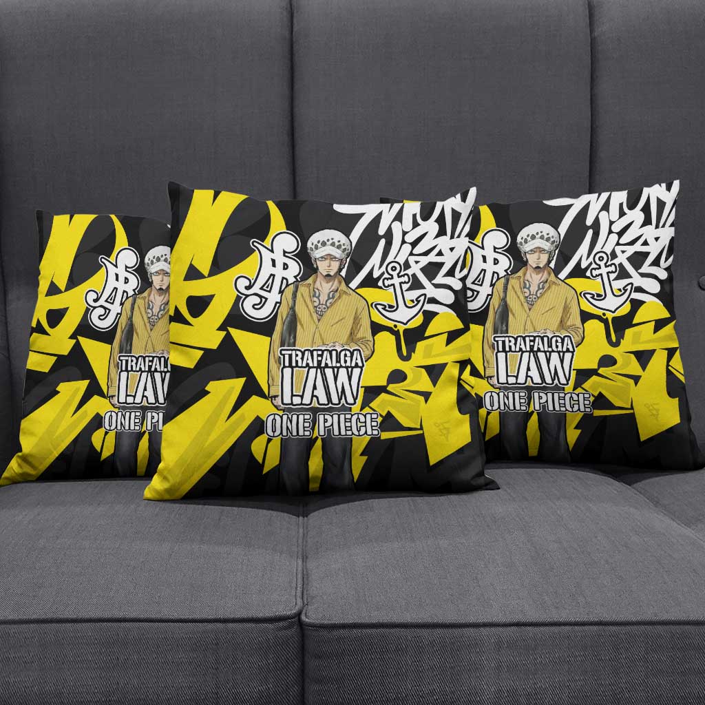 Trafalgar Law One Piece Pillow Cover Graffiti Street Art Anime Collage