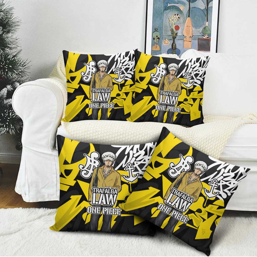 Trafalgar Law One Piece Pillow Cover Graffiti Street Art Anime Collage