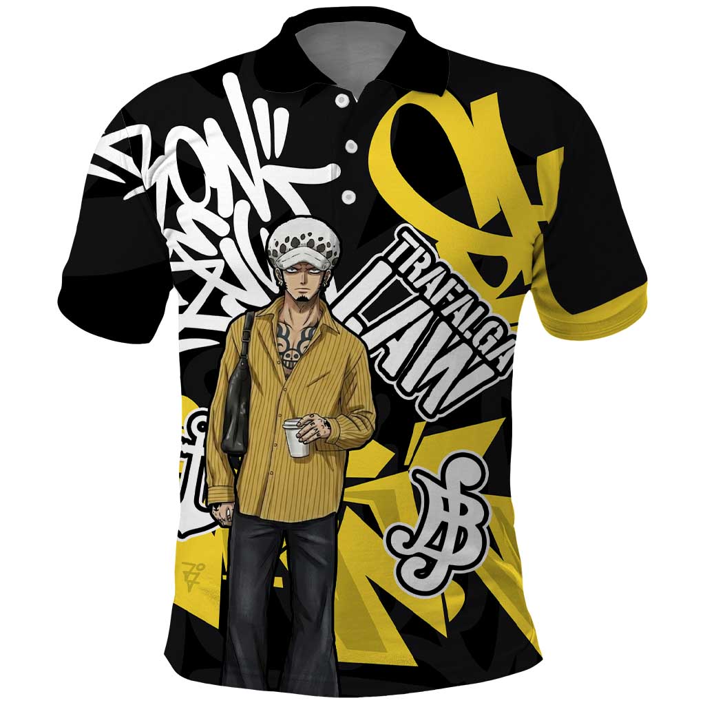 Trafalgar Law One Piece Polo Shirt Graffiti Street Art Anime Collage