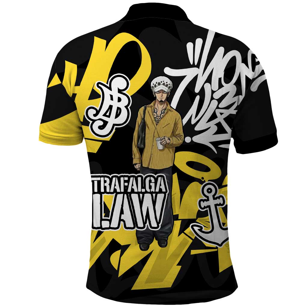 Trafalgar Law One Piece Polo Shirt Graffiti Street Art Anime Collage