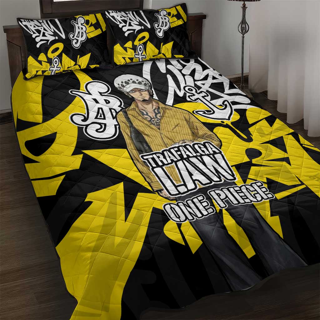 Trafalgar Law One Piece Quilt Bed Set Graffiti Street Art Anime Collage