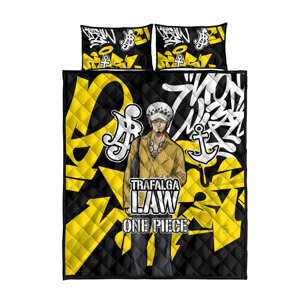 Trafalgar Law One Piece Quilt Bed Set Graffiti Street Art Anime Collage